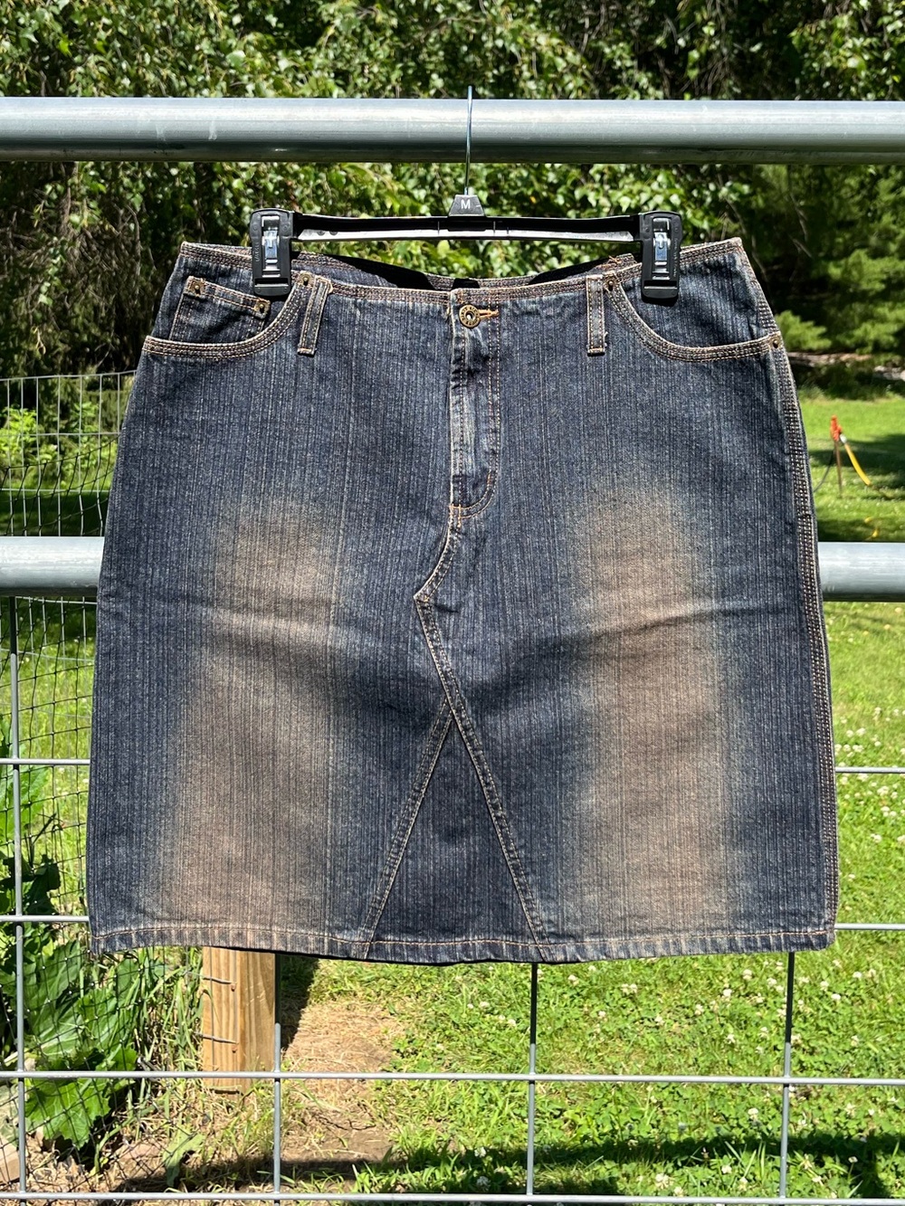 Y2K Route 66 Low-Rise Dark Wash Denim Midi Skirt Size 14 Grunge